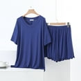 thumbnail image 2 of Dianli PJs Loungewear Women's V Neck Pajama Set Two Piece V Neck Short Sleeve Top With Loose Wide Leg Shorts Elastic Waist Soft Breathable Casual Homewear Sleepwear Nightwear, 2 of 4