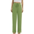 thumbnail image 6 of Womens High Waist Pajama Pants Sleepwear,Drawstring Elastic Waisted Pajamas Bottoms Comfy Solid Loungewear Sweatpants,Straight Leg Crinkled Pj Pants,S-XXL Green, 6 of 7