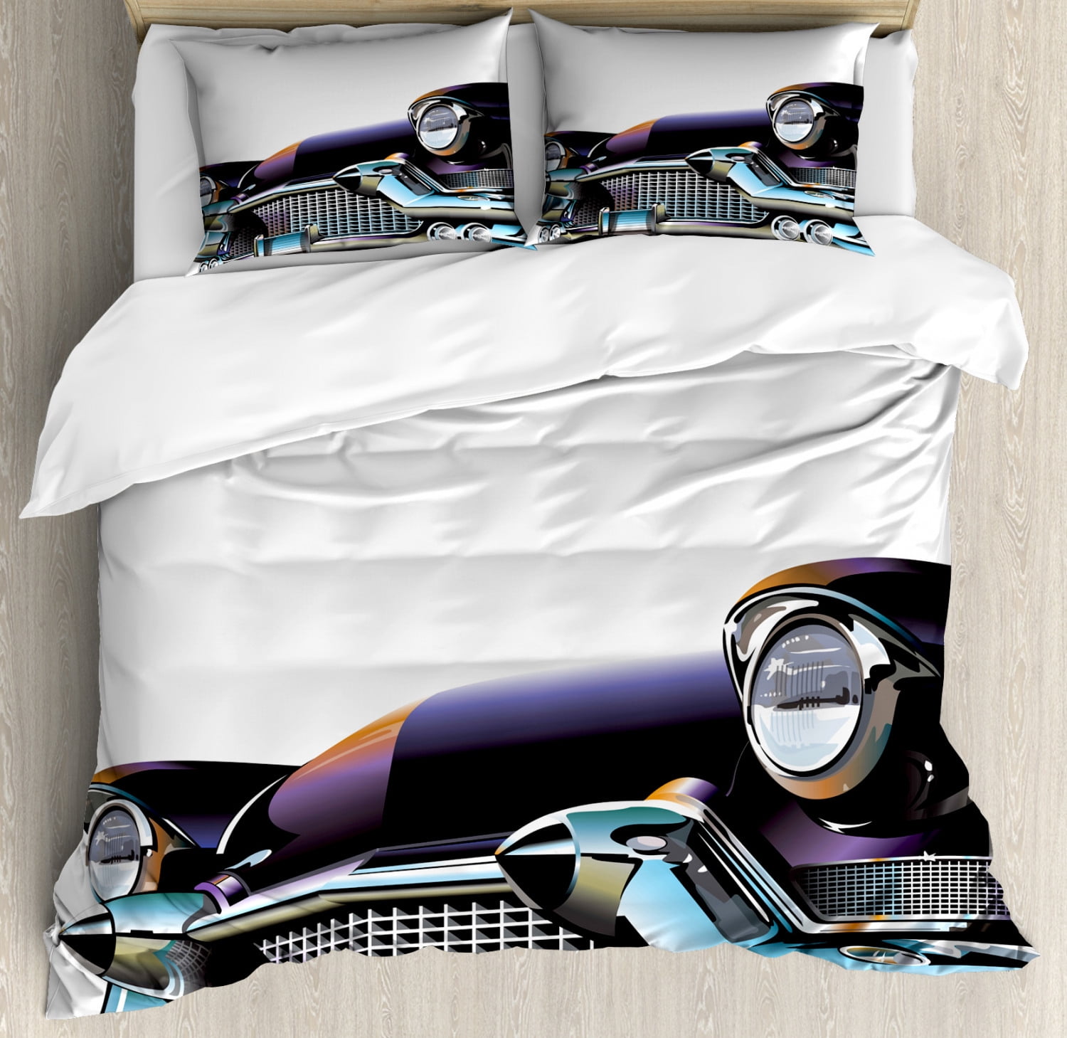 Cars Duvet Cover Set King Size, Old Fashioned Automobile Old Timer