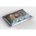 thumbnail image 2 of Ambesonne Christmas Pillow Sham 2 Pack, Candles with Snowman Art, 36"x20", White Brown, 2 of 3