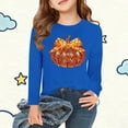 thumbnail image 2 of Royal Blue Boy Girl Elegant Happy Festival Gift Thanksgiving Brunch Tshirts for Children Boy Girl Fall Winter Long Sleeve Boat Neck Print Cute T Shirt Thermal Tops Shirt Child 2025 10 Yearears, 2 of 5