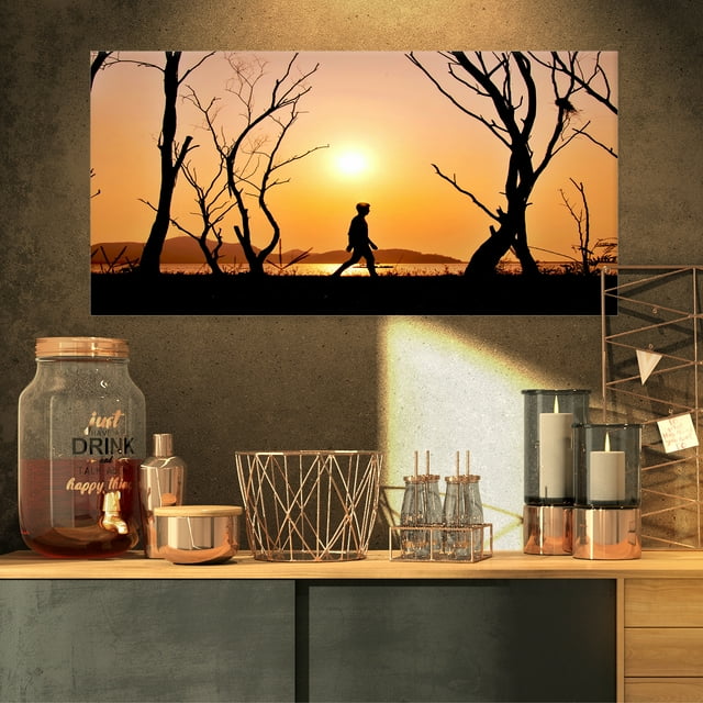 Man Walking Alone in Evening - Landscape Photography Canvas Print