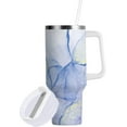 thumbnail image 3 of Gobelet de 40 oz avec Poignée, Couvercle et Paille, Gobelet d'Eau Isolé, Tasse d'Eau en Acier Inoxydable, Tasse Bouteille Réutilisable, Compatible avec Porte-Gobelet, Bleu Cyan Marbre, 3 of 6