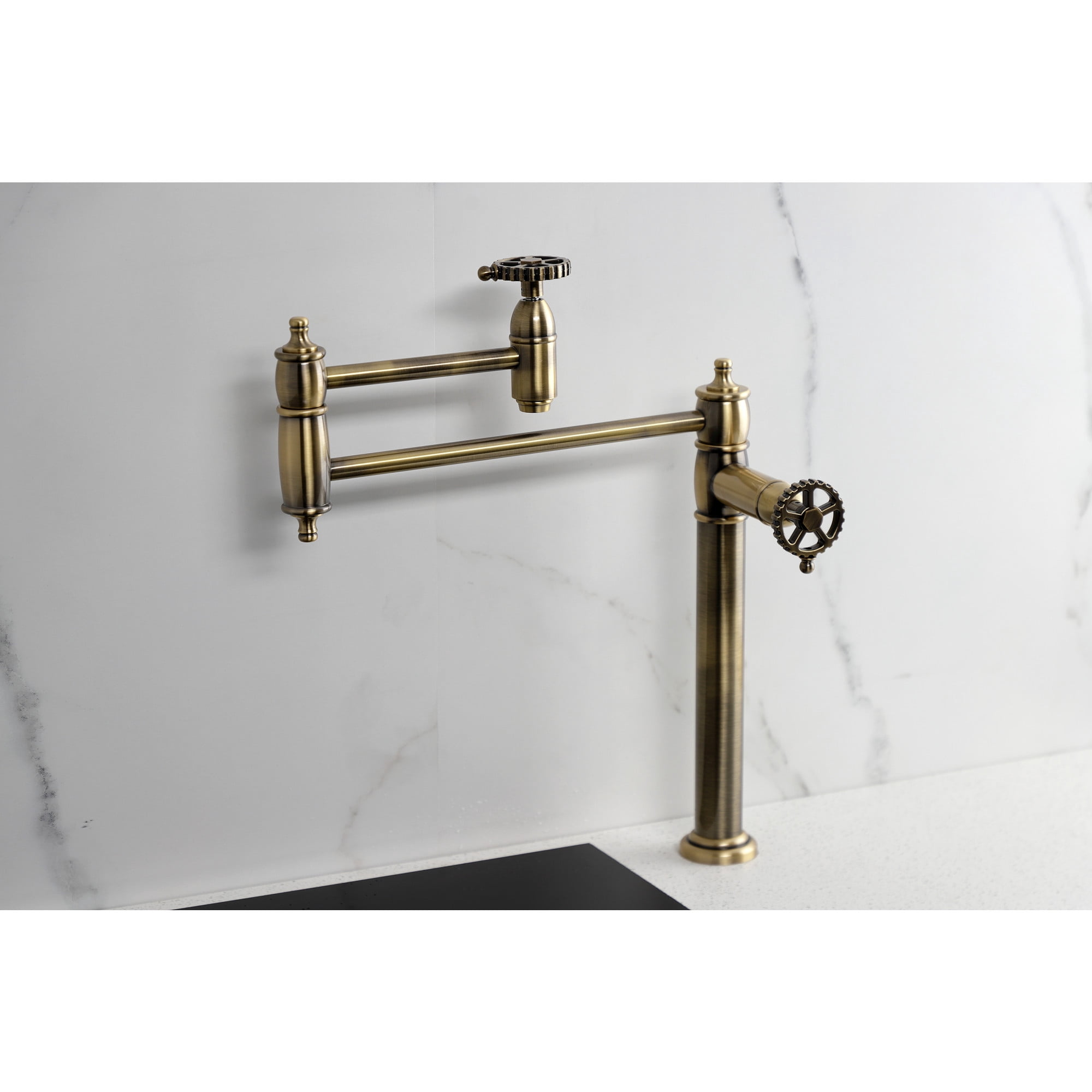 Kingston Brass KS3703CG Fuller Deck Mount Pot Filler Faucet, Antique Brass