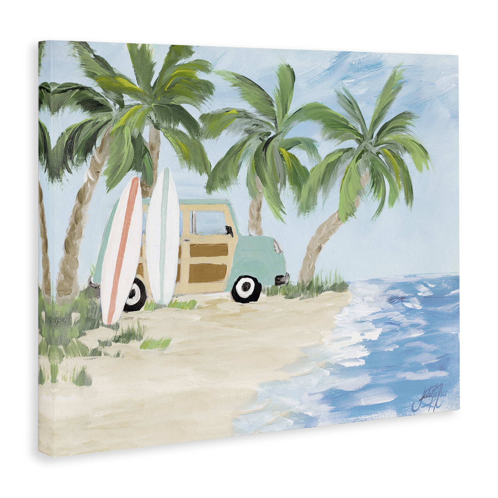 Stupell Industries Tropical Vacation Surfboards Landscape Painting Gallery Wrapped Canvas Art Print Wall Art, 20 x 16