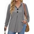 thumbnail image 2 of WellSize Hoodies for Women Plus Size Long Sleeve Lightweight Sweatshirts Button Tunic Fall Tops V Neck Pullover, 2 of 8