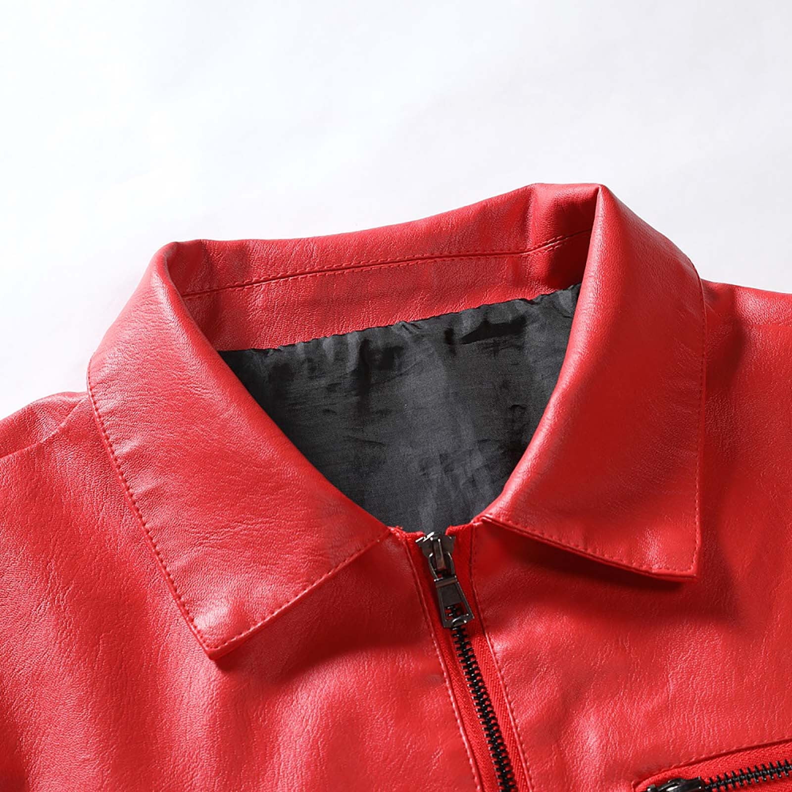 USNSM Men's PU Leather Jacket Trendy Casual Plus Size Motorcycle Biker Coat Lapel Zipper Cardigan Long Sleeve Outerwear with Pockets Red L