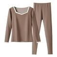 thumbnail image 2 of Bovxnpu Women's Pajama Set 2 Piece Lounge Set, Thermal Underwear for Women Pajamas for Women Set Fall Winter Solid Color Long Sleeve Top and Leggings Thermal Set Sleepwear Loungewear, 2 of 9