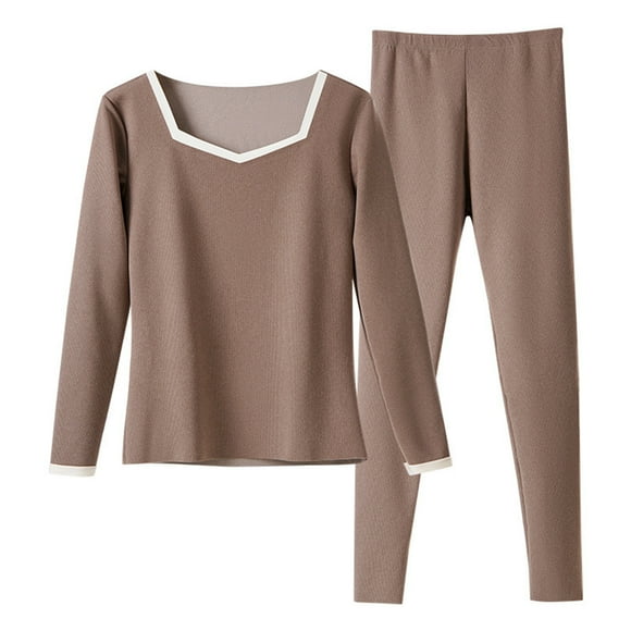 Timegard Thermal Underwear for Women Square V Neck Long Sleeve Tops Bottom Slim Base Layer Outfits L-XXl