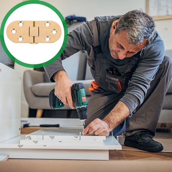 ifundom Brass Round Edge Furniture Hinge for Butler Tray, Sewing Table, Computer Desk Hardware Accessories