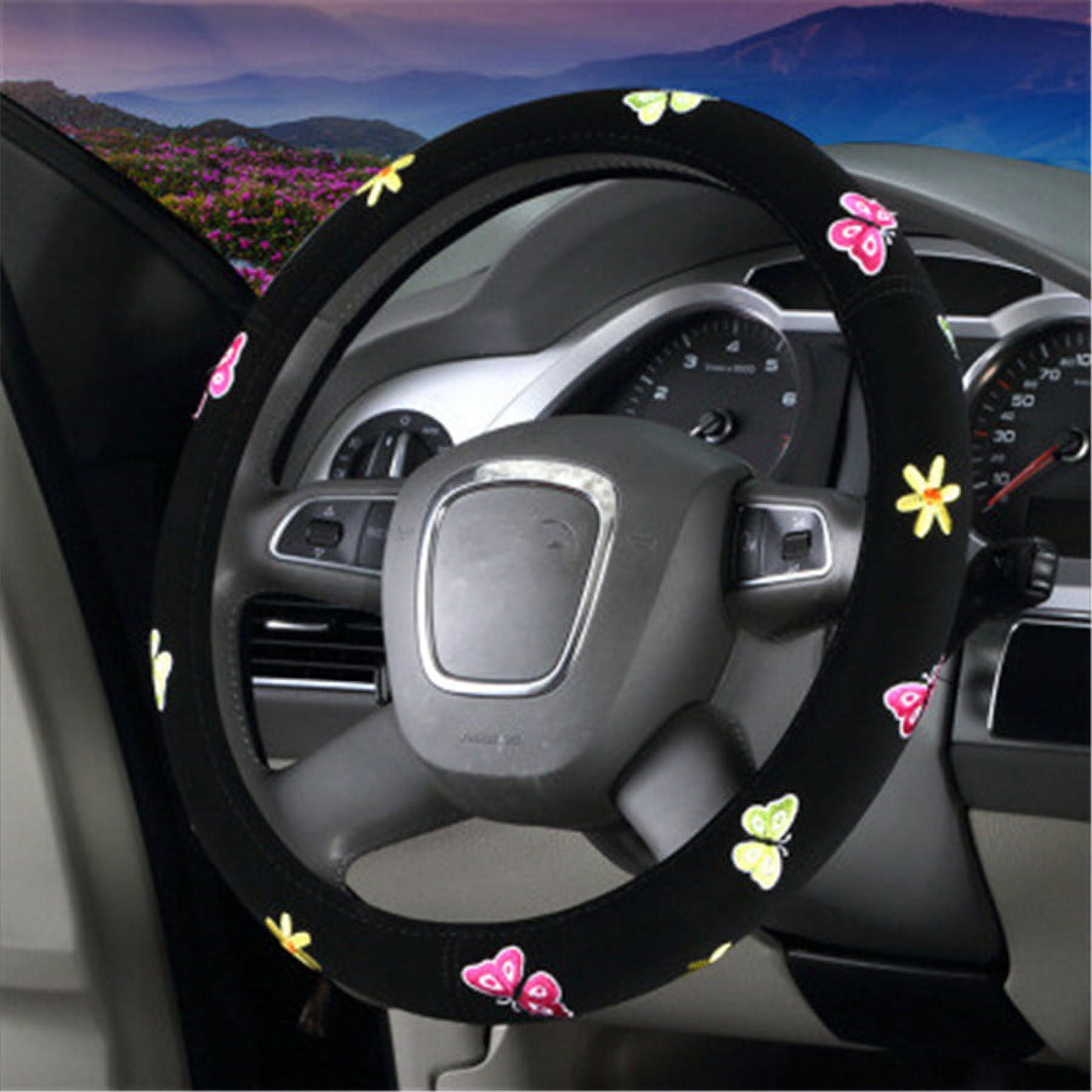 38cm Car Steering Wheel Cover Butterfly Flower Embroidery Styling