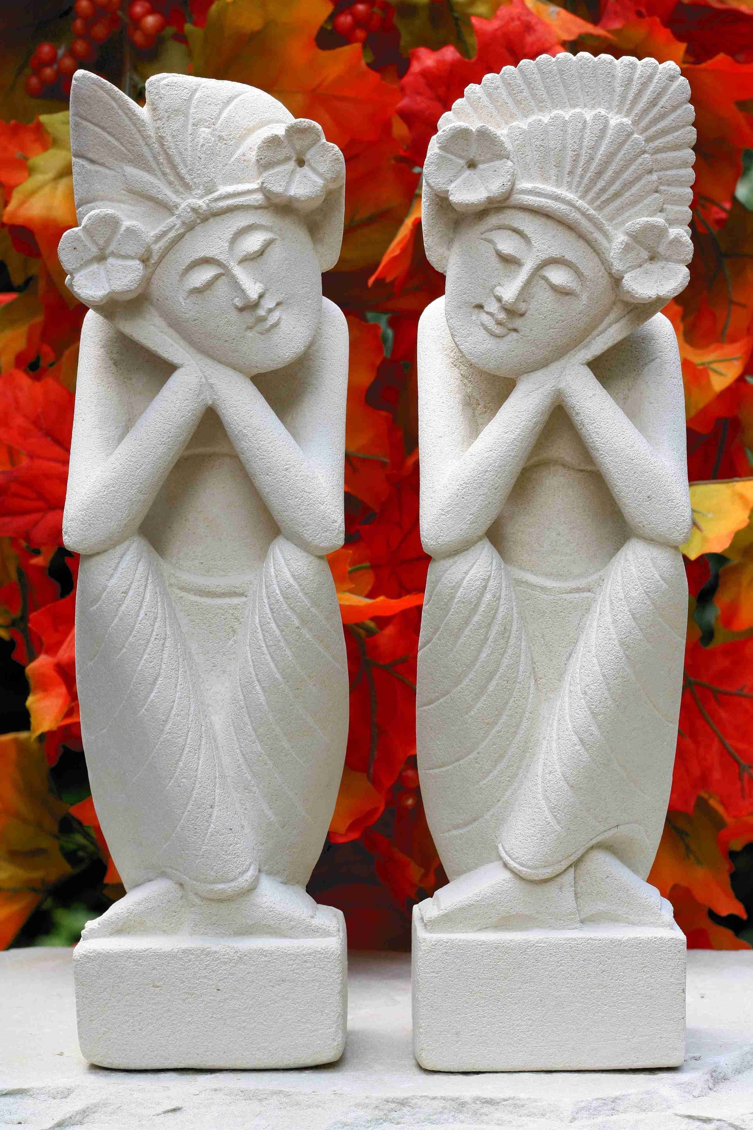 Hand Carved Limestone Sculpture Set of 2, a Man and a Woman Dreaming