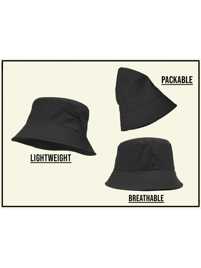 Bucket Hat For Men Women - Cotton Packable Fishing Cap, Black L/XL