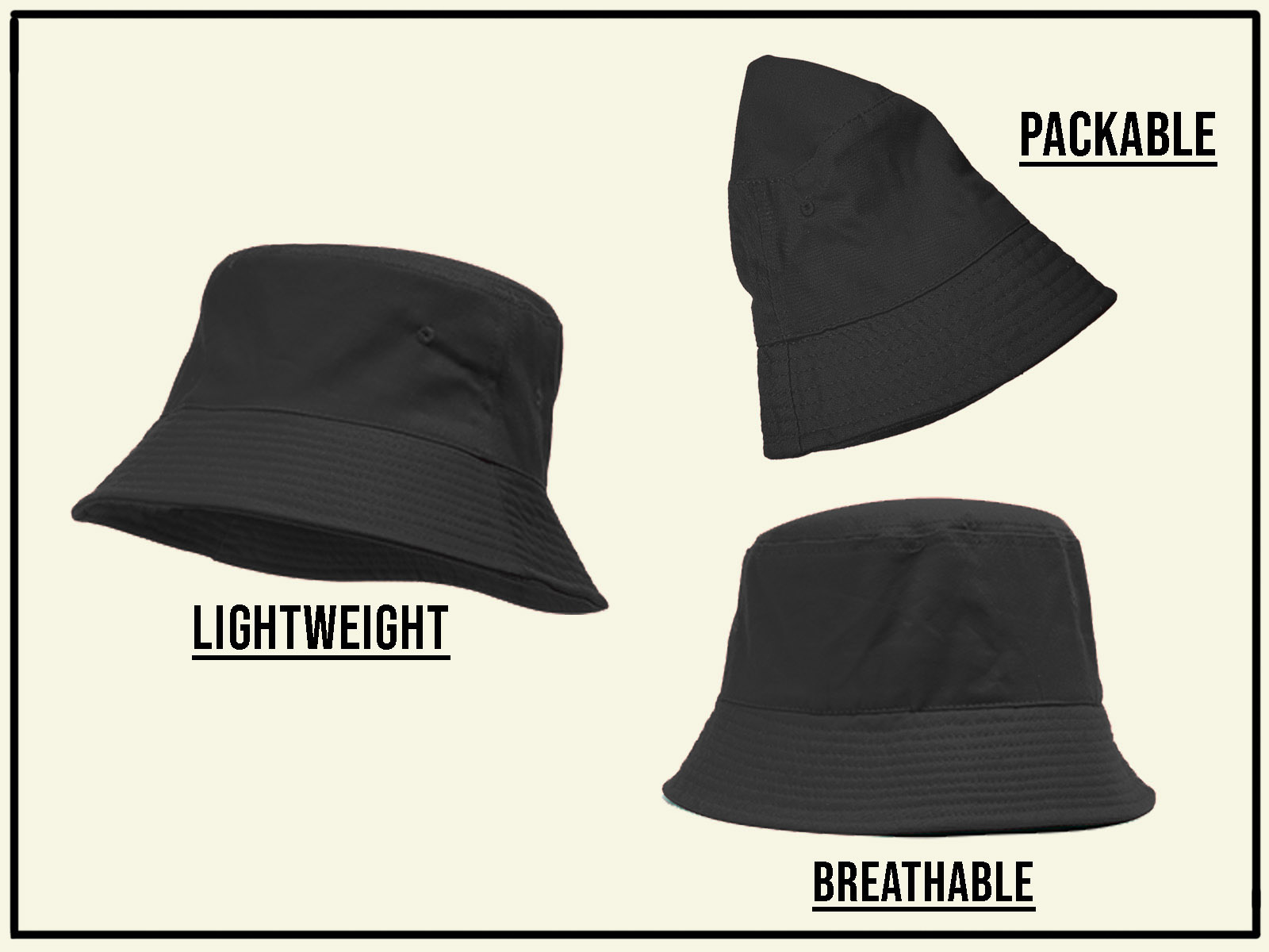 Bucket Hat For Men Women - Cotton Packable Fishing Cap, Black S/M - image 3 of 3