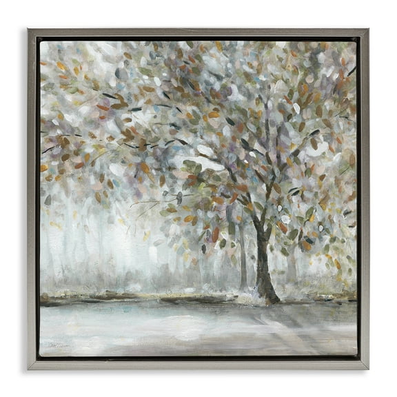 Woodland Nature Tree Painting Gray Floating Frame Canvas Art, 25 x 25, Made In USA