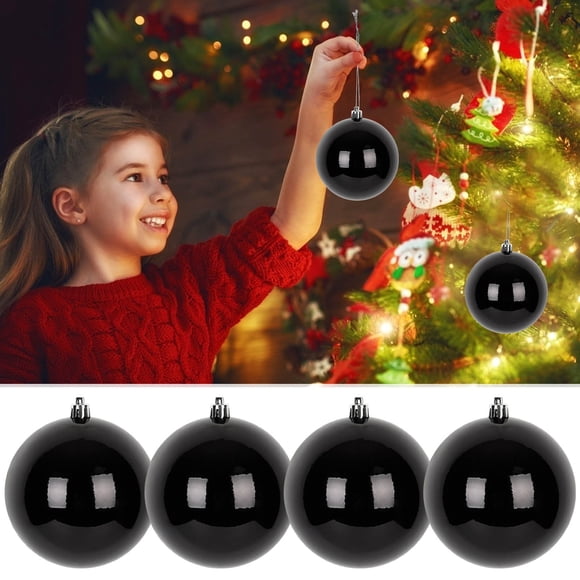 Black Christmas Ornaments Set of 4, Elegant Hanging Baubles with Shiny Finish, Decorative Christmas Tree Accessories for Holiday Decor and Festive Celebrations