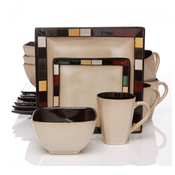 Better Homes and Gardens Mosaic Tile Square 16Piece Dinnerware Set