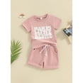 thumbnail image 3 of Bslissey Toddler Baby Girls Summer Clothes Short Sleeve Letter Print T-shirt with Elastic Waist Solid Color 2Pcs Outfits Infant Casual Short Pants Sets 6M 12M 18M 24M 3T, 3 of 9