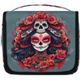 Floral Sugar Skull Travel Toiletry Bag with Hanging Hook, Waterproof