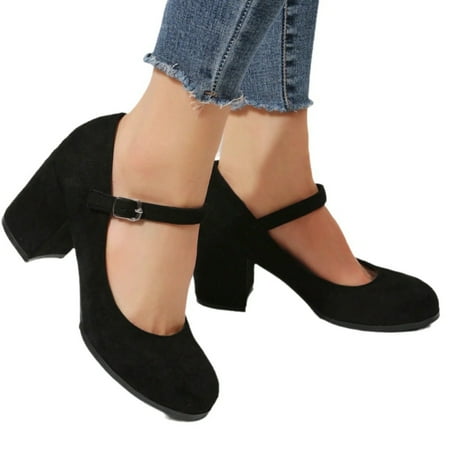 

HOLXE Women s Fashionable Comfortable Round Toe Classic Casual High Heeled Shoes