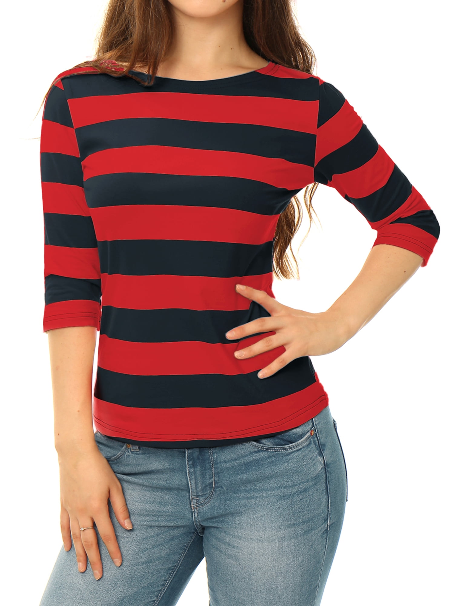 DARING DIVA Women's Halloween Costume Boat Neck Top T-Shirts S Red Blue