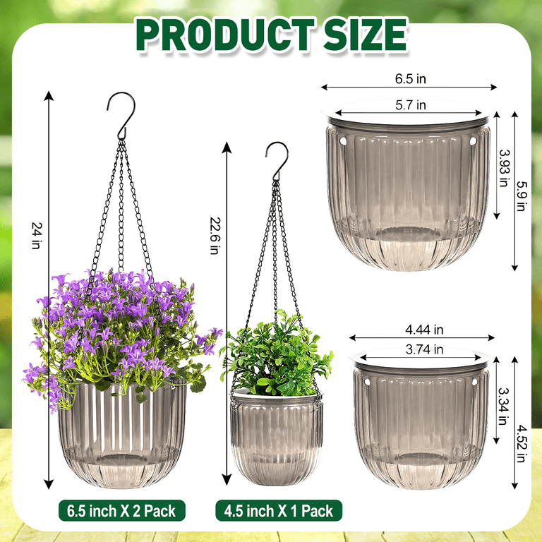 Xueyu 3-Pack Self-Watering Hanging Plant Pots, Gray photo 8