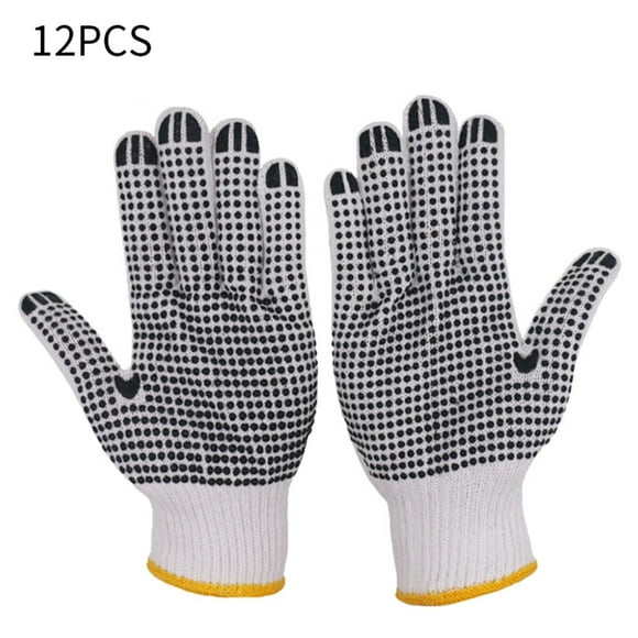 12 Pairs Gloves PVC Dotted Cotton Yarn Gloves Non-slip Cotton Work Non-slip Work Gloves for Painter Mechanic Gardening Construction, Black
