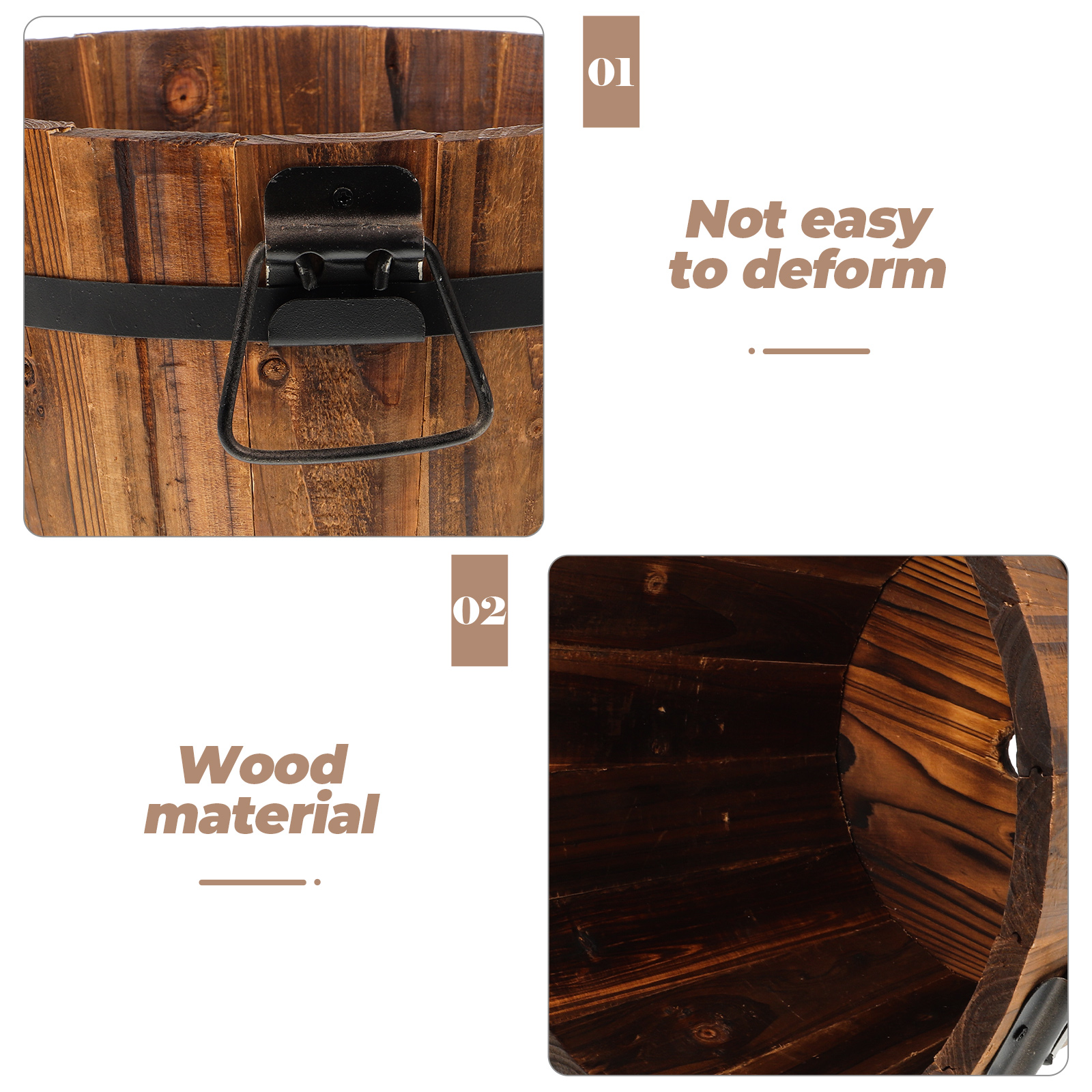 Tineasur Balcony Planters Wooden Flower Pot Coffee Wood 1Pack