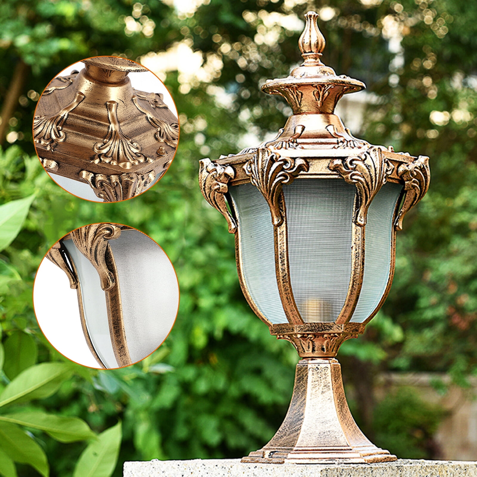 20*41cm Outdoor Post Light Lamp FixtureBronze Vintage Bronze Lantern Garden Gate Column Lamp with Stable Base