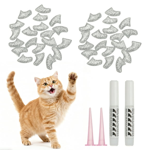 Uxcell Cat Nail Caps, Cat Claw Covers with Adhesive Glue and Applicators, Kitten Claw Caps Soft Paws, (40 Pcs, S, Crystal Silver), Intended for Pet Tips / Nail Covers / Control Paws