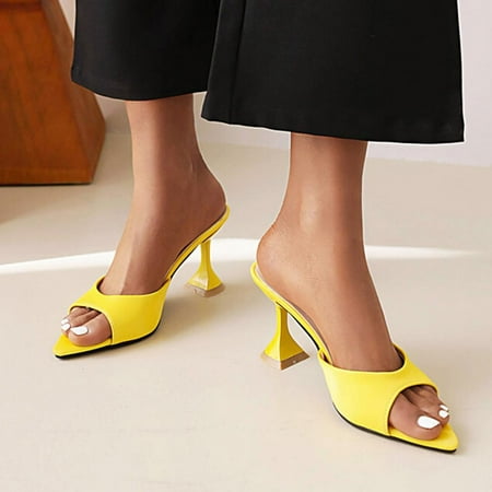 

Todqot Sandals Women- Quick-drying Anti-slip Casual High Heels Pointed Toe Summer Open Toe Slippers Yellow 42