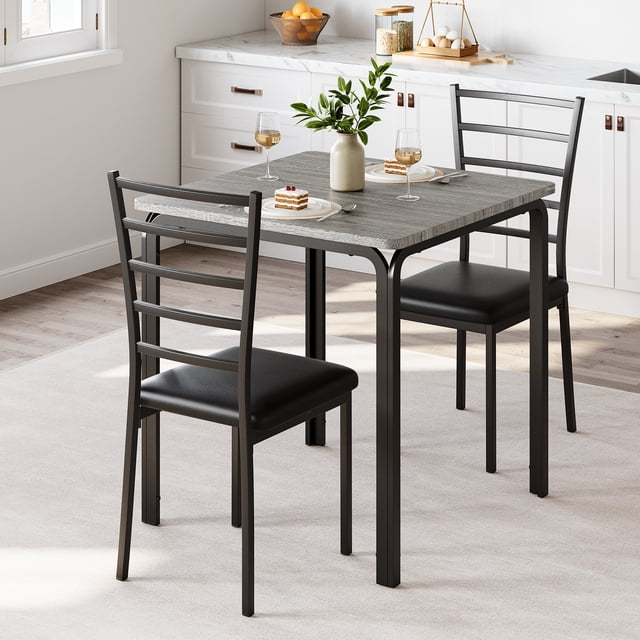 PIONEERWORKS 3-Piece Kitchen Table and Chairs Set for Small Space, Indoor Modern Dinette Set for 2, Square Dinner Table Set for Dinette, Breakfast