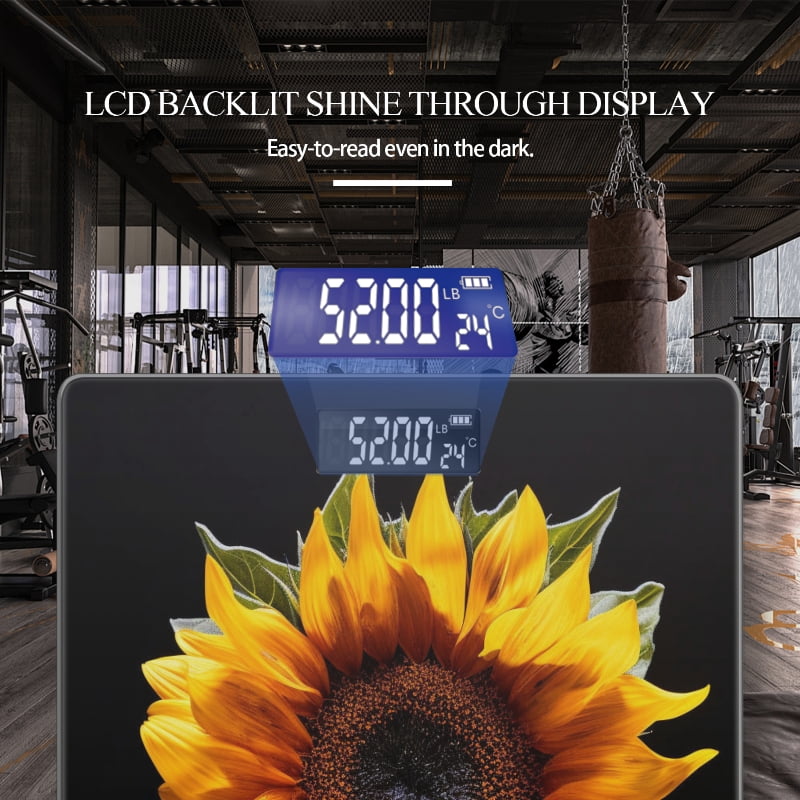 High Precision Body Weight Scale Smart Bathroom Scales with Large LCD Display(400lbs),Decorative for Bedroom-Sunflower Against Black Background