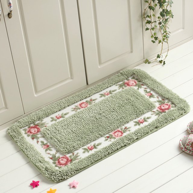 1 alfombrilla antideslizante con diseño floral y rosas para baño, color verde