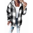 thumbnail image 3 of Women'S Casual Jacket Plaid Long Sleeve Shacket Fleece Lined Hooded Jackets Warm Coat Black 5XL, 3 of 9