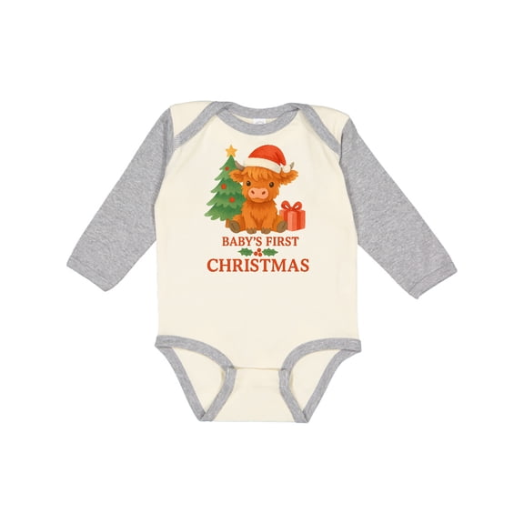 Inktastic Baby's First Christmas Cute Highland Cow Boys or Girls Long Sleeve Baby Bodysuit