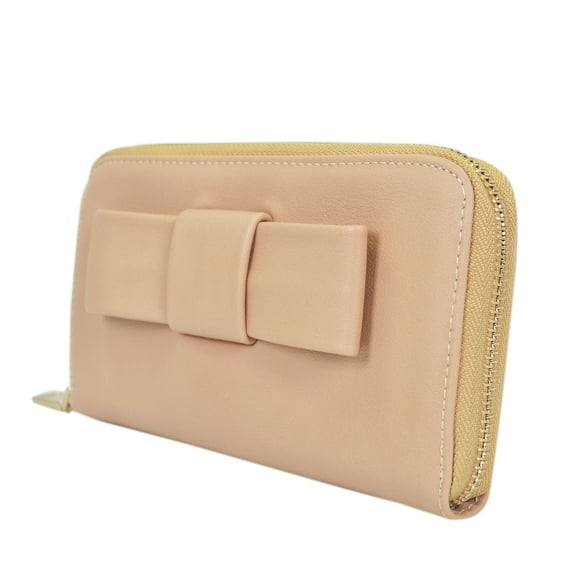 Women's Bow Front PU Leather Zip Around Wallet