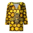 thumbnail image 4 of CYMMPU Spring Tops V Neck 3/4 Sleeve Fall Trendy Shirts Blouses for Women Dressy Casual Bee Printed Tunic Tops Loose Fit Business Elegant Work Tops T-Shirts Multicolor M, 4 of 5