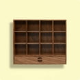 thumbnail image 2 of Vitrina De 12 Compartimentos Con Cajón, Madera Maciza, Mueble Para Muñecas A Escala 1/6, Aspecto Artesanal, Vitrina En Miniatura Para Escritorio, Madera De Nogal Negro., 2 of 8