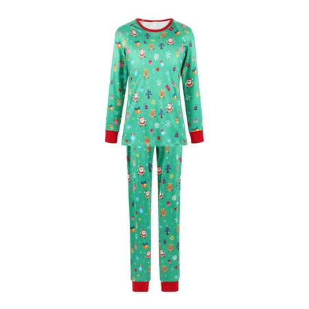 

Christmas decorations Stocking stuffers Green Parent-child Attire Christmas Suits Patchwork Plaid Printed Homewear Round Neck Long Sleeve Pajamas Two-piece Mom Sets