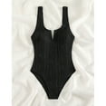 thumbnail image 2 of Gibobby Trajes de Baño Mujer Traje de baño conservador con cuello en V a rayas de color sólido para mujer que cubre el vientre(Negro,M), 2 of 3