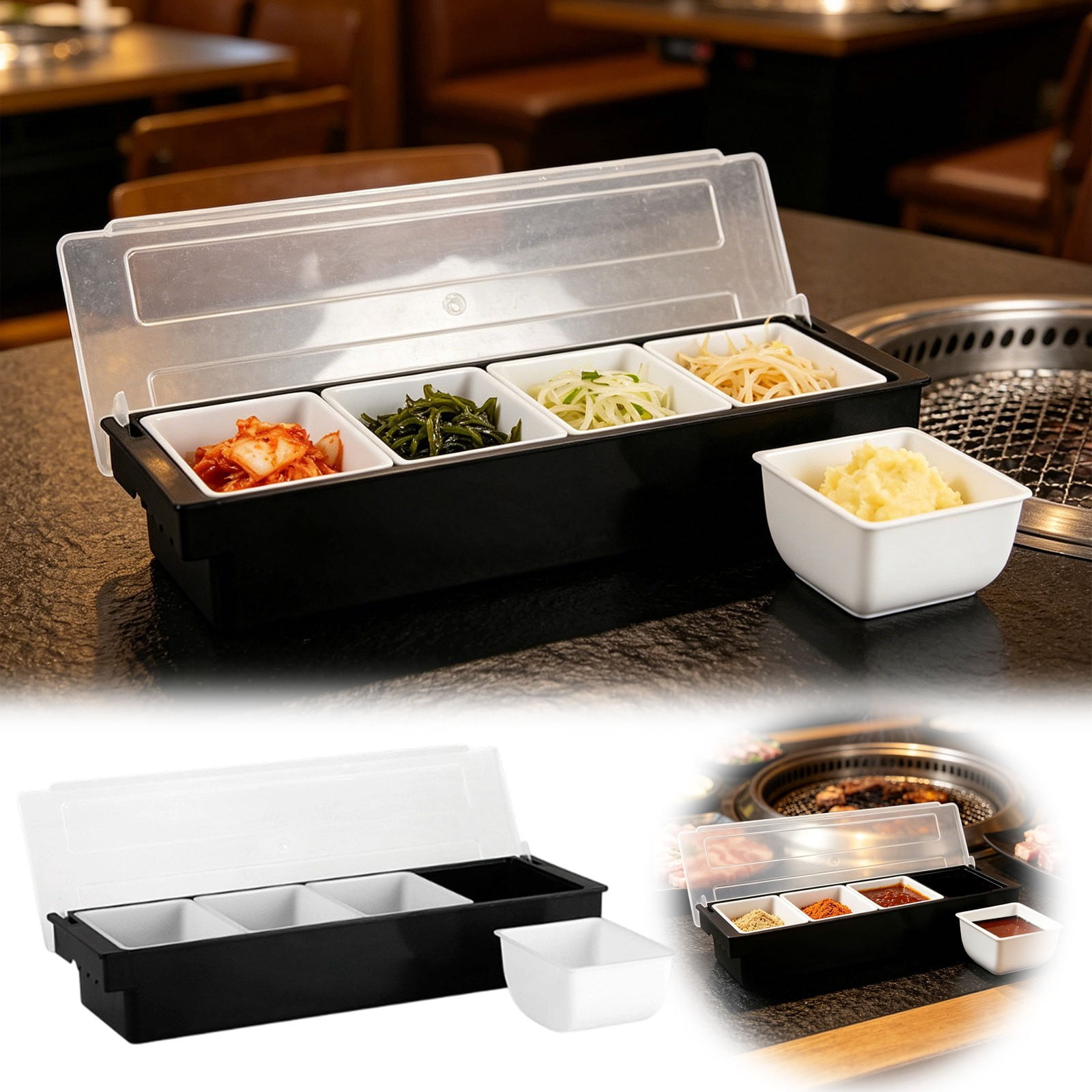 Sturdy Refrigerated Produce & Snack Tray, Durable ABS Food Storage Container with Airtight Seal Lid, for Fresh Fruit, Vegetables, Condiments & Pantry Storage