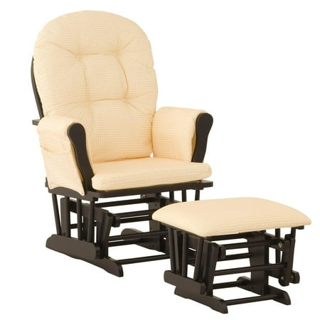 Stork Craft Custom Hoop Glider & Ottoman-Color:Yellow Gingham Cushions,Finish:Black Finish