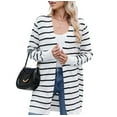 thumbnail image 2 of Women Light Cardigan Sweaters Cardigan Loose Casual Long Sleeve Open Front Breathable Black & White XL, 2 of 9