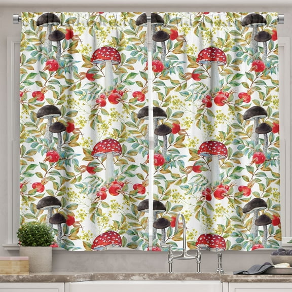 Ambesonne Watercolor Kitchen Curtains, Dogrose and Amantia, 55"x39", Multicolor