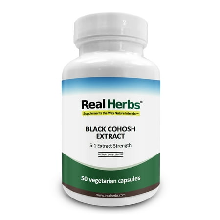 Real Herbs Black Cohosh Extract - Derived from 3,000mg of Black Cohosh with 5 : 1 Extract Strength - Reduces Hot Flashes, Anxiety & Mood Swings, Improves Sleep Quality - 50 Vegetarian