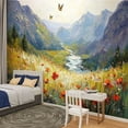 thumbnail image 2 of Peel and Stick Wallpaper Mountain Landscape Red Flower Landscape Painting Textured Floral Modern Art Wall Mural Decor Self Adhesive and Removable 100in x 144in, 2 of 8