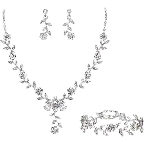 Cheapark Valentines Day Jewelry Set Necklace & Bracelet & Earrings Romantic Gift Gift Set for Her Sparkling Cubic Zirconia Heart Pr esent
