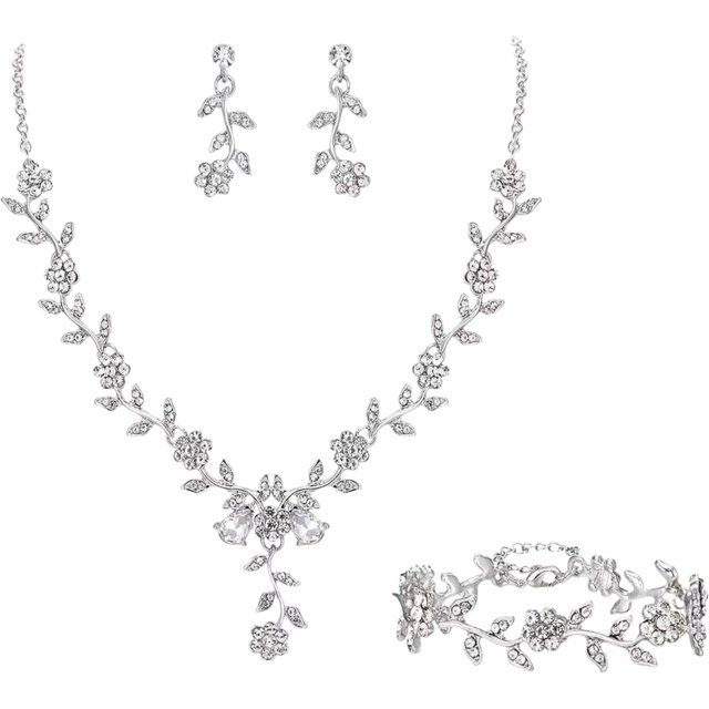 Cheapark Valentines Day Jewelry Set Necklace & Bracelet & Earrings Romantic Gift Gift Set for Her Sparkling Cubic Zirconia Heart Pr esent