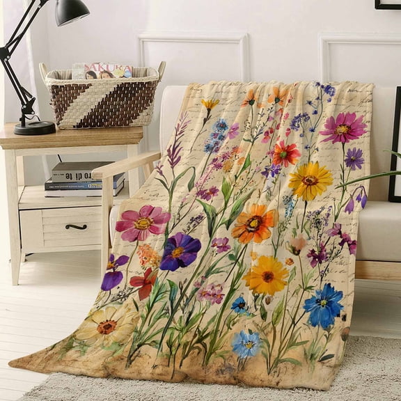 Throw Blanket Fleece Throw Blanket 40x50in, Farmhouse Colorful Small Flower Soft Lightweight Bed Blankets Retro Backdrop Seamless Fuzzy Couch Blankets for All Season